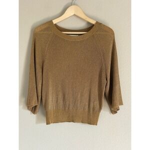 Alice + Olivia Gold Metallic 3/4 Sleeve Ribbed Sweater Size S